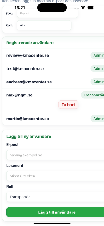 Användarhantering – skärmdump