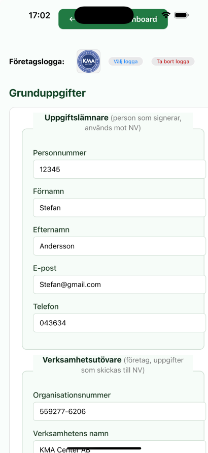 Grunduppgifter – skärmdump