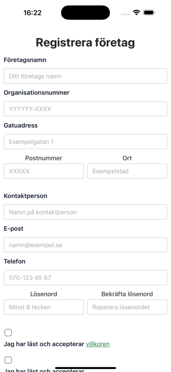 Registrera företag – skärmdump